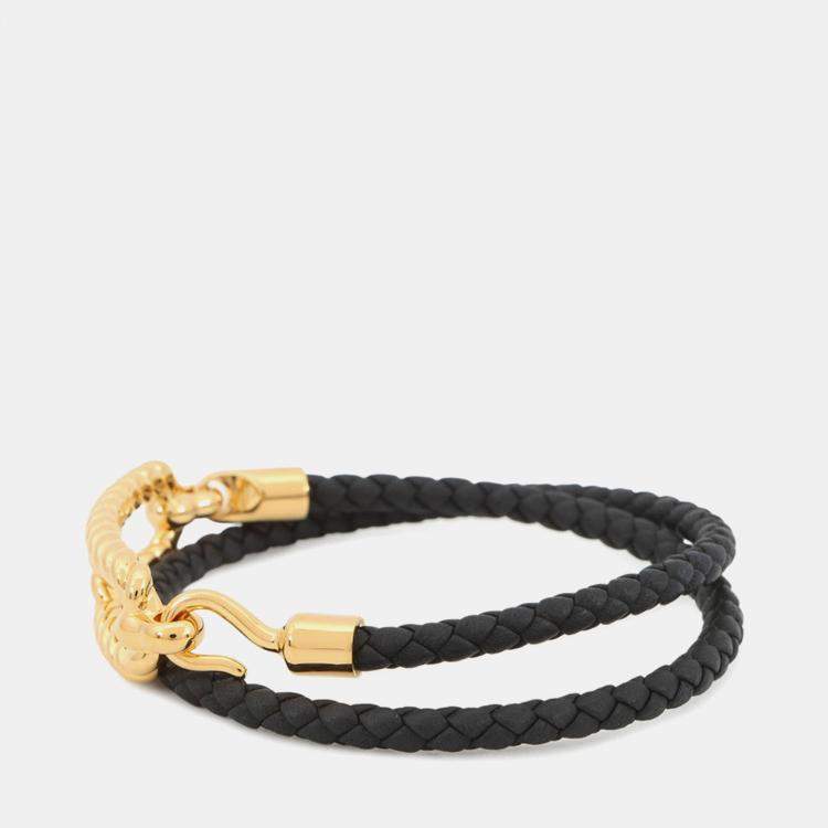 مملوكة مسبقًا Hermes Luli Godronne Double Tour Bracelet Black Swift Leather