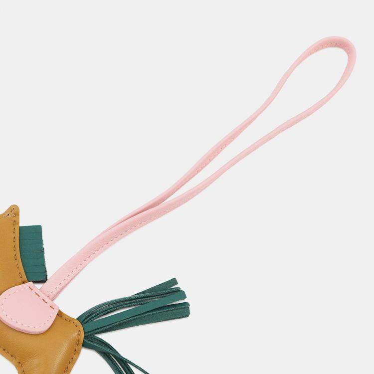 Pre Owned Hermes Rodeo Bag Charm Sesame / Rose Sakura / Malachite Lambskin Size PM