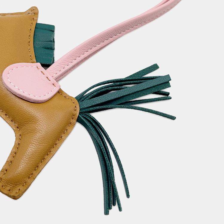 Pre Owned Hermes Rodeo Bag Charm Sesame / Rose Sakura / Malachite Lambskin Size PM