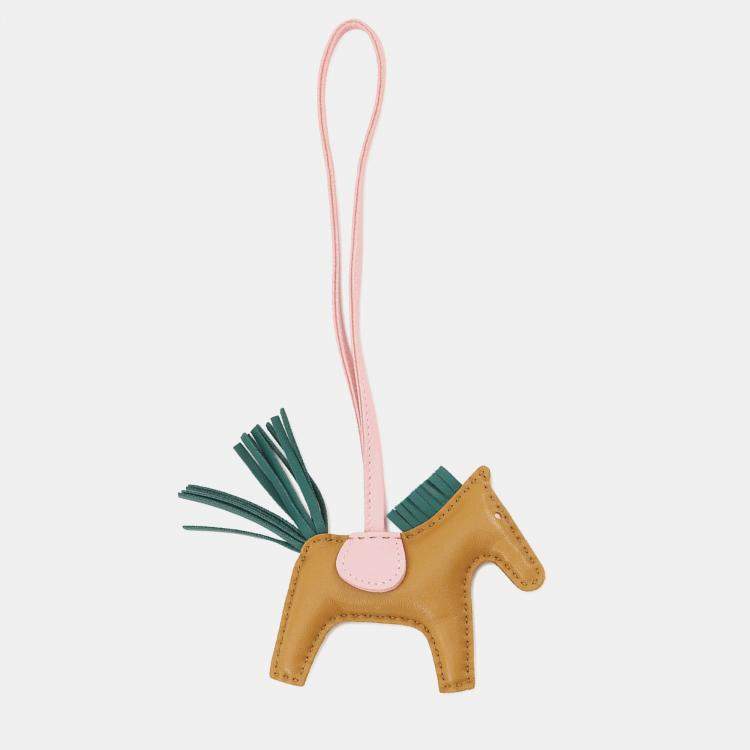 Pre Owned Hermes Rodeo Bag Charm Sesame / Rose Sakura / Malachite Lambskin Size PM