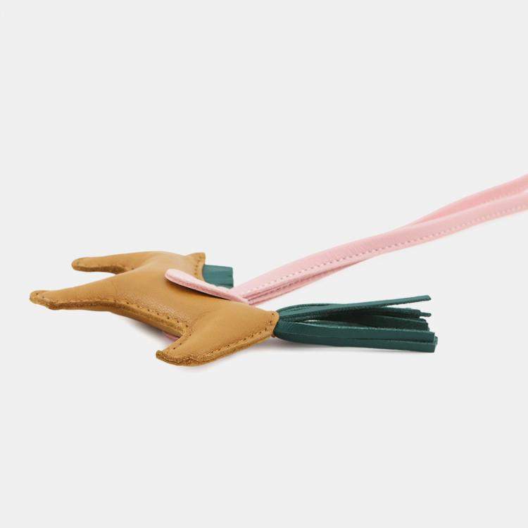 Pre Owned Hermes Rodeo Bag Charm Sesame / Rose Sakura / Malachite Lambskin Size PM