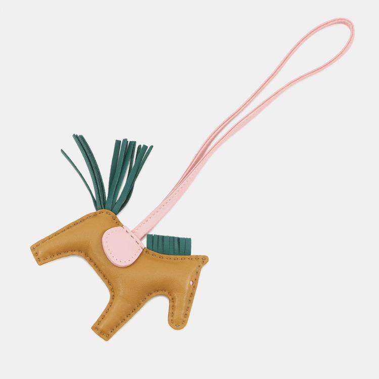 Pre Owned Hermes Rodeo Bag Charm Sesame / Rose Sakura / Malachite Lambskin Size PM