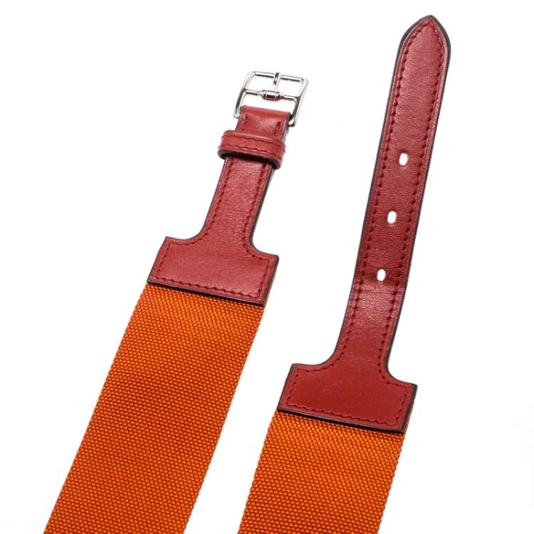 Pre Owned Hermes Orange Nylon and Leather Belt Size 90 CM