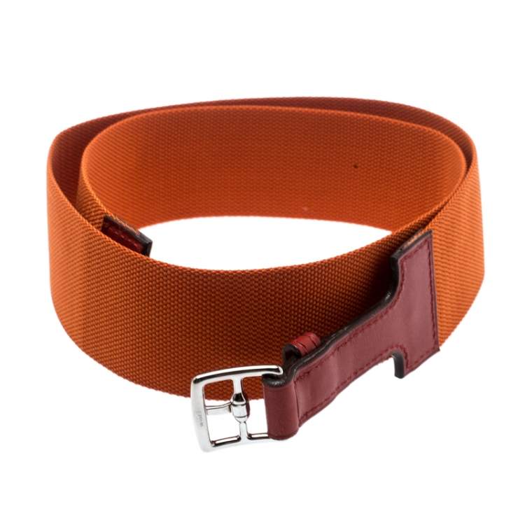 Hermes Orange Nylon and Leather Belt 