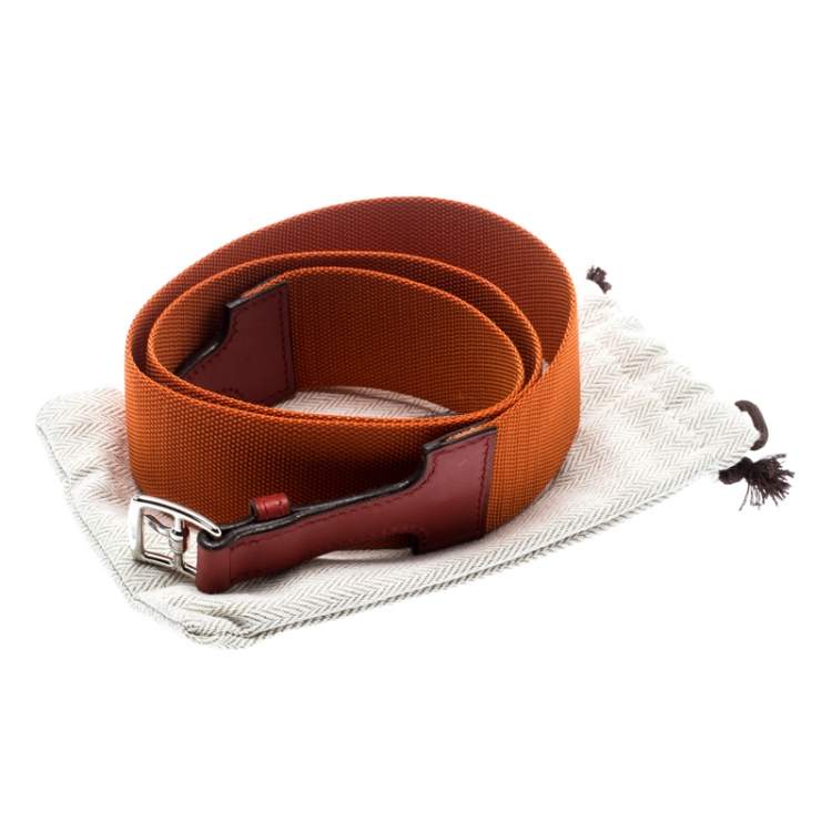 Pre Owned Hermes Orange Nylon and Leather Belt Size 90 CM