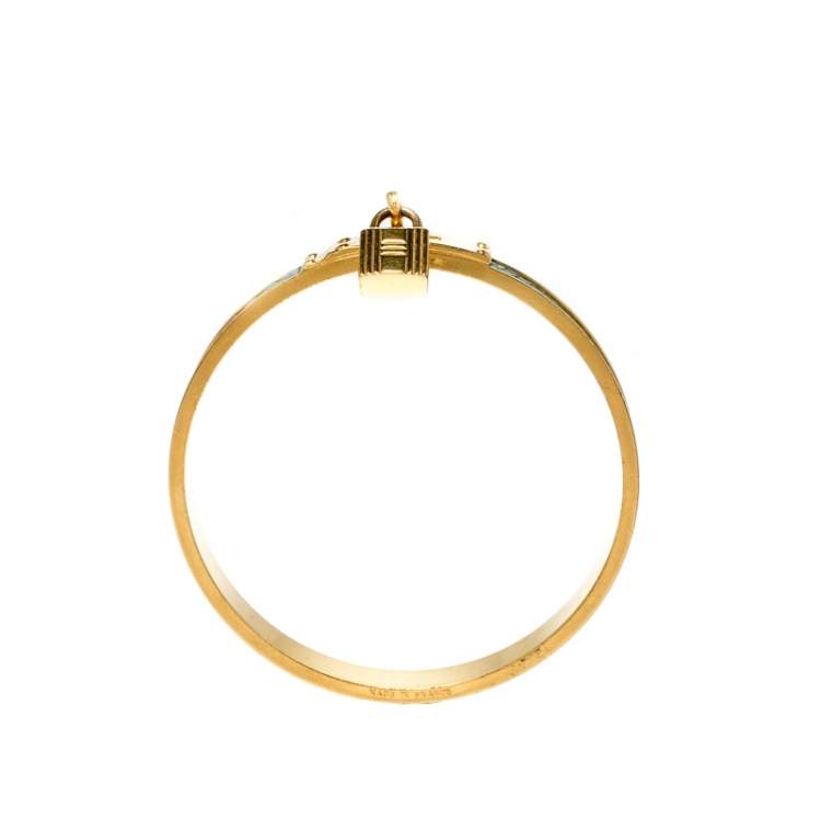 Pre Owned Hermes Kelly Lock Cadena Green Lizard Skin Gold Plated Bangle Bracelet