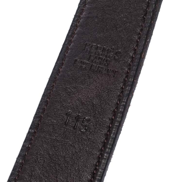 Pre Owned Hermes Dark Brown Leather O Ring Buckle Belt 115cm