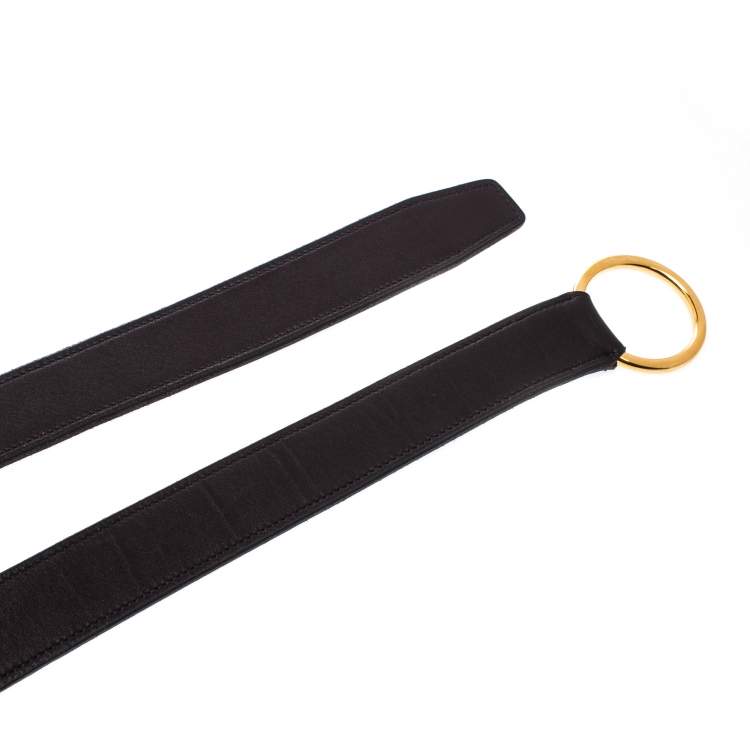 Pre Owned Hermes Dark Brown Leather O Ring Buckle Belt 115cm