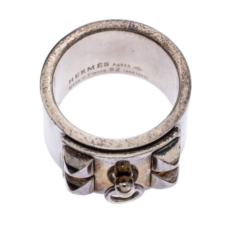 Pre Owned Hermes Collier De Chien Silver Band Ring Size 52
