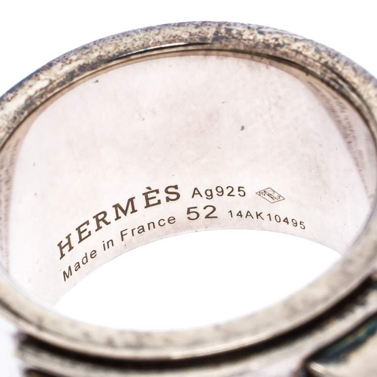 Pre Owned Hermes Collier De Chien Silver Band Ring Size 52