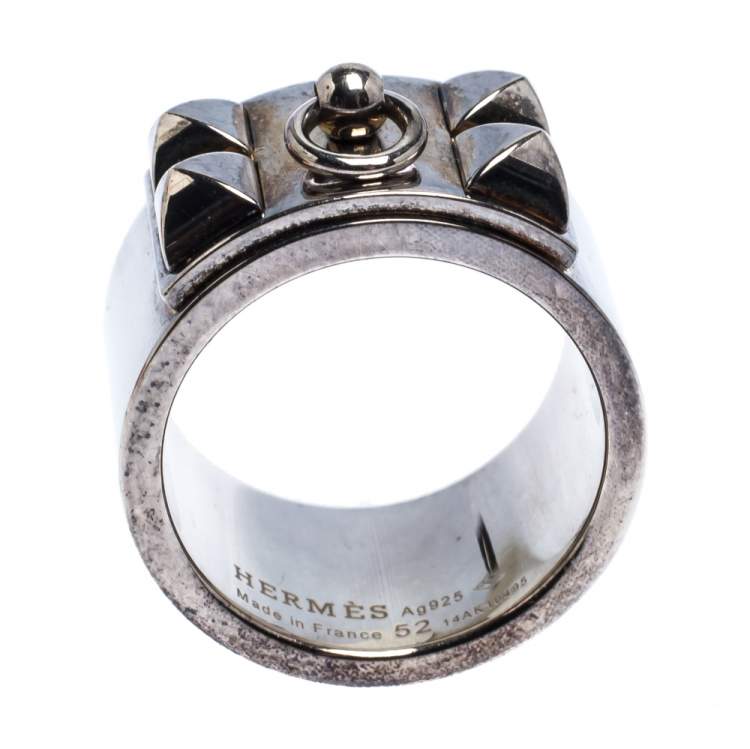 Pre Owned Hermes Collier De Chien Silver Band Ring Size 52