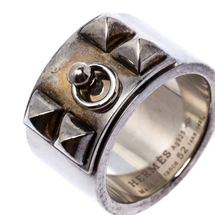 Pre Owned Hermes Collier De Chien Silver Band Ring Size 52