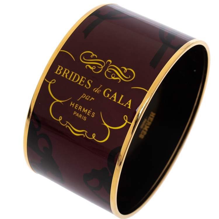 Pre Owned Hermes Brides De Gala Tattoo Printed Enamel Extra Wide Bangle Bracelet