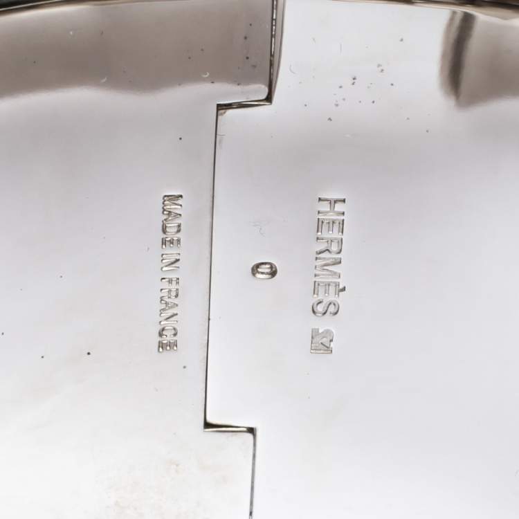 Pre Owned Hermes Clic Clac H Orange Enamel Palladium Plated Extra Wide Bracelet PM