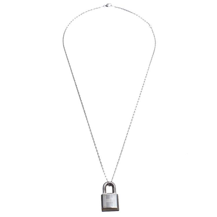 Pre Owned Hermes O'Kelly Leather Palladium Plated Pendant Necklace