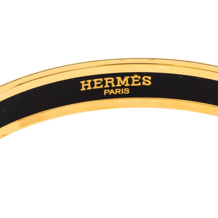 Pre Owned Hermes Point d'Orgue Enamel Gold Plated Bangle Bracelet