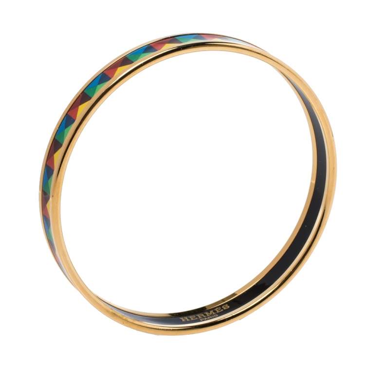 Pre Owned Hermes Point d'Orgue Enamel Gold Plated Bangle Bracelet