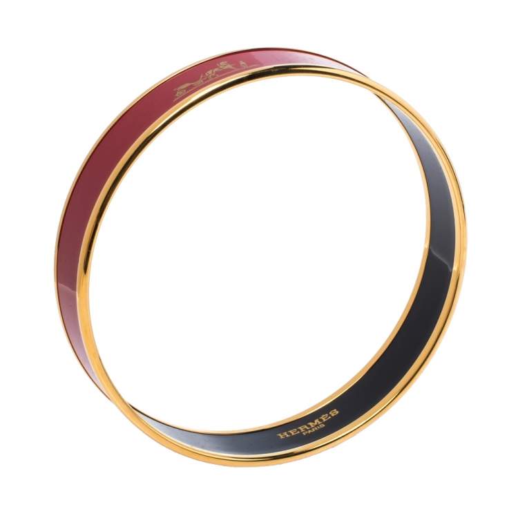 Pre Owned Hermes Caleche Red Enamel Gold Plated Bangle Bracelet