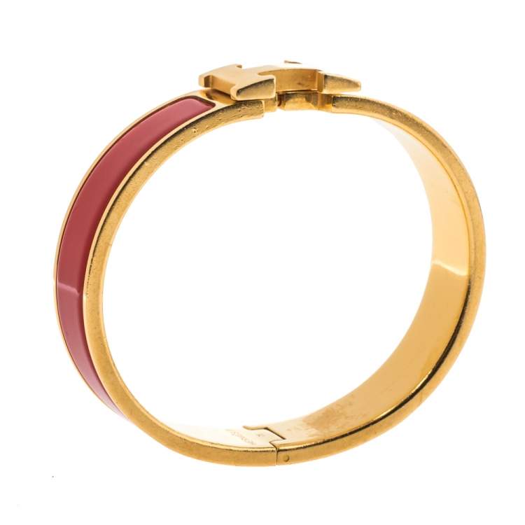 Hermes Clic H Red Enamel Gold Plated Bracelet Hermes