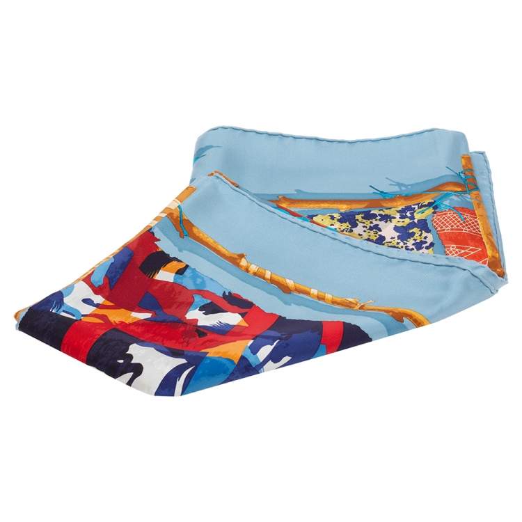 Pre Owned Hermès Blue Le Robinson Chic Silk Scarf