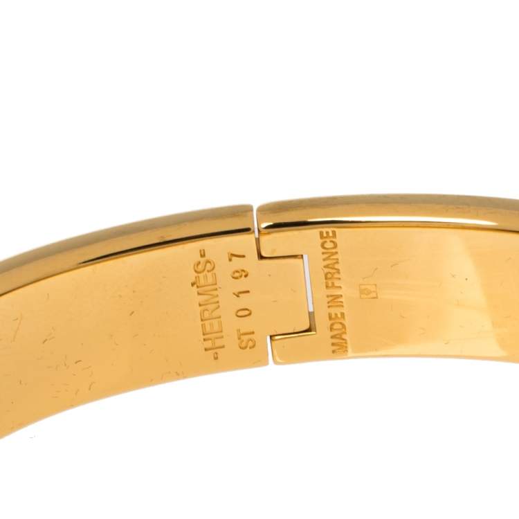 Pre Owned Hermes Clic H Black Enamel Gold Plated Narrow Bracelet PM
