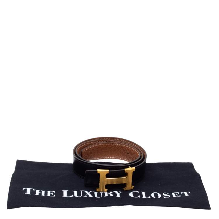 Pre Owned Hermes Black/Brown Leather Constance Reversible Buckle Belt 80CM