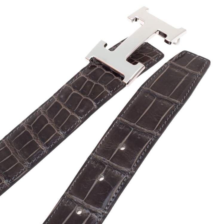 Pre Owned Hermes Dark Brown Crocodile Constance H Buckle Belt 90CM