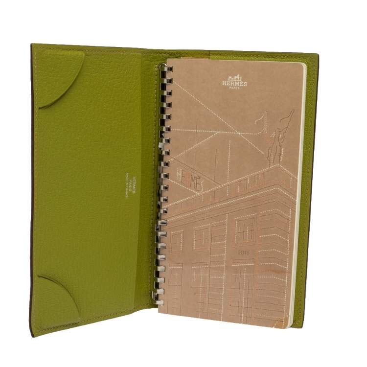 Pre Owned Hermes Feu Chevre Mysore Leather Agenda Cover 
