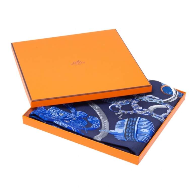 Pre Owned Hermès Dark Blue Bracelets de Lumière Silk Scarf