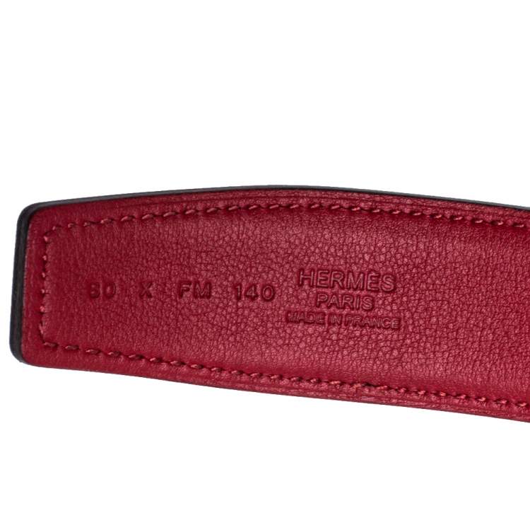 Pre Owned Hermes Black/Rogue Calf Leather Constance Reversible Belt 80CM