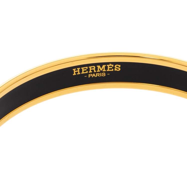 Pre Owned Hermès Calèche Green Enamel Gold Plated Bangle Bracelet