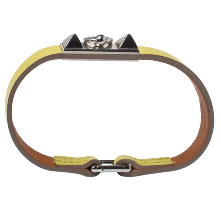 Pre Owned Hermès Micro Rivale Leather Palladium Plated Bracelet S