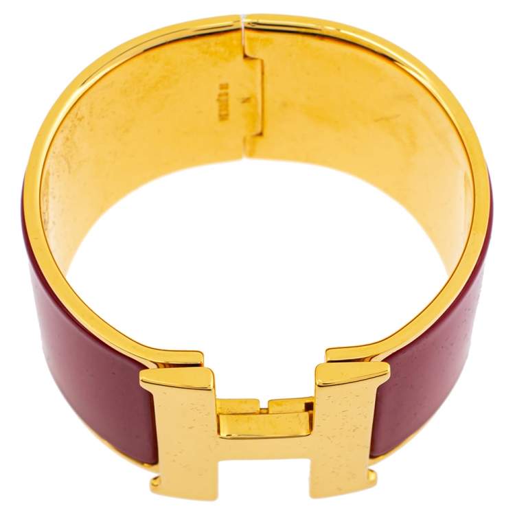 Pre Owned Hermès Clic Clac H Red Enamel Gold Plated Extra Wide Bracelet