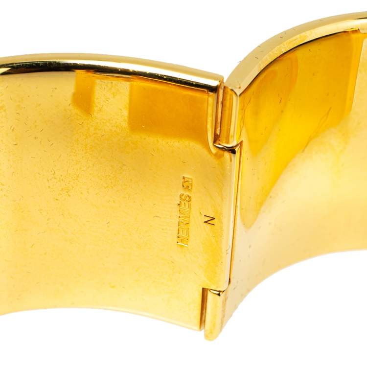 Pre Owned Hermès Clic Clac H Red Enamel Gold Plated Extra Wide Bracelet