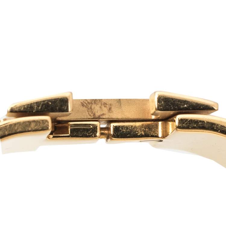 Pre Owned Hermes Clic Clac H Black Enamel Gold Plated Bracelet PM