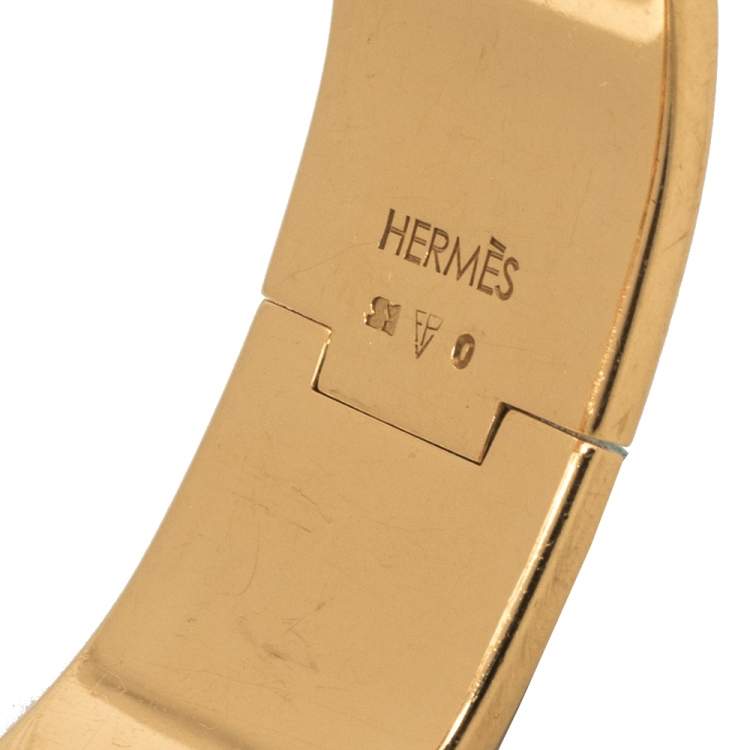 Pre Owned Hermes Clic Clac H Black Enamel Gold Plated Bracelet PM