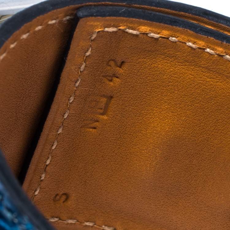 Pre Owned Hermès Blue Alligator Leather Collier de Chien Cuff Bracelet S