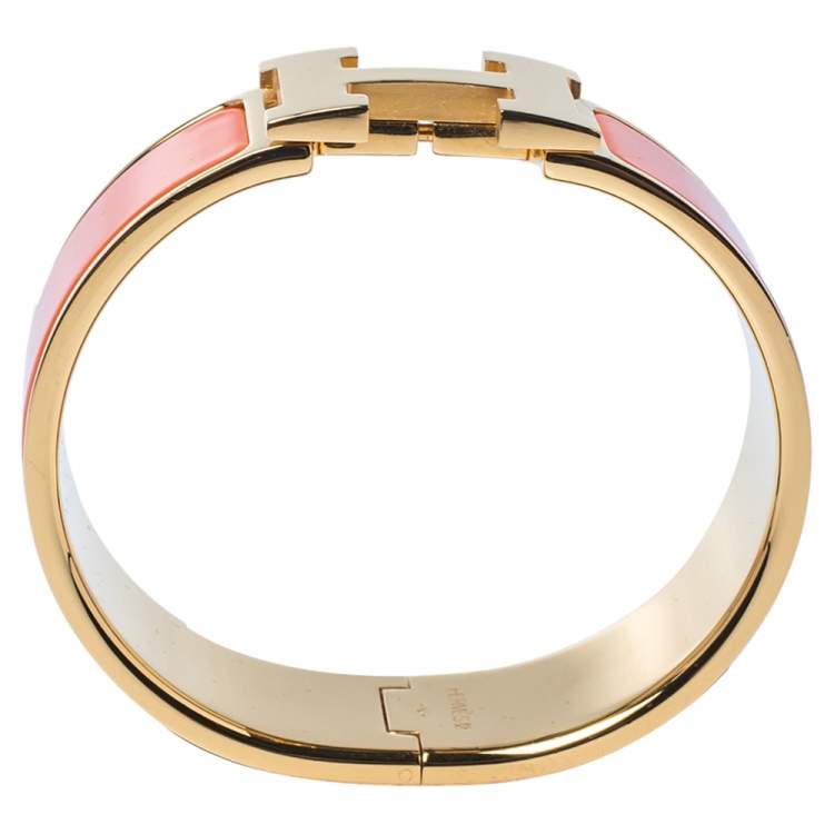 Pre Owned Hermes Clic Clac H Orange Enamel Gold Plated Wide Bracelet PM
