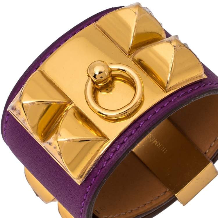 Pre Owned Hermès Anemone Leather Collier de Chien Cuff Bracelet S