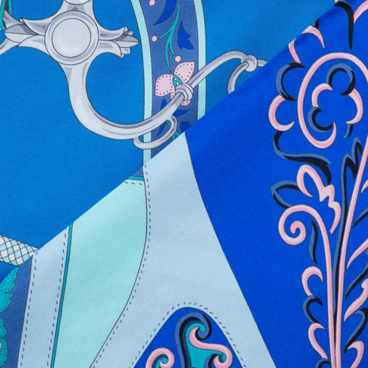 Pre Owned Hermes Blue Printed Silk Bandeau