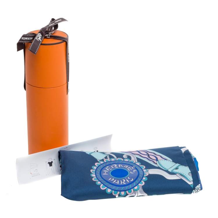 Pre Owned Hermes Blue Printed Silk Bandeau