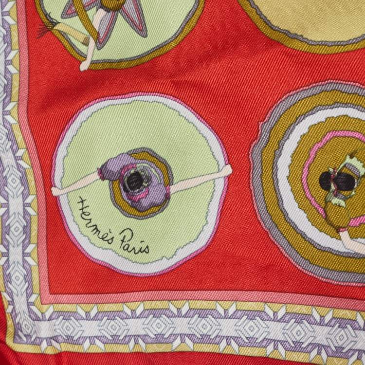 Pre Owned Hermes Red Belles du Mexique Silk Scarf