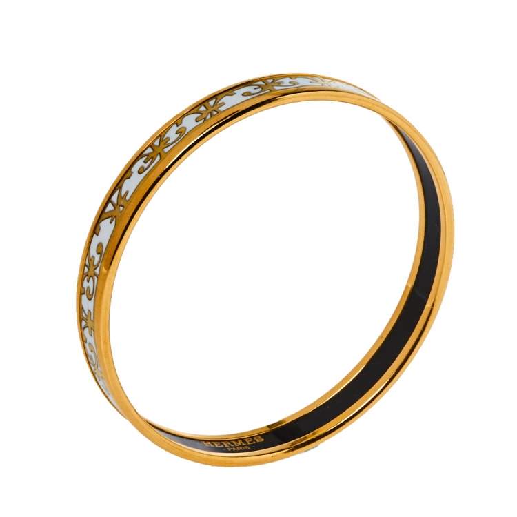 Pre Owned  Hermès Balcons du Guadalquivir White Enamel Gold Plated Narrow Bangle 