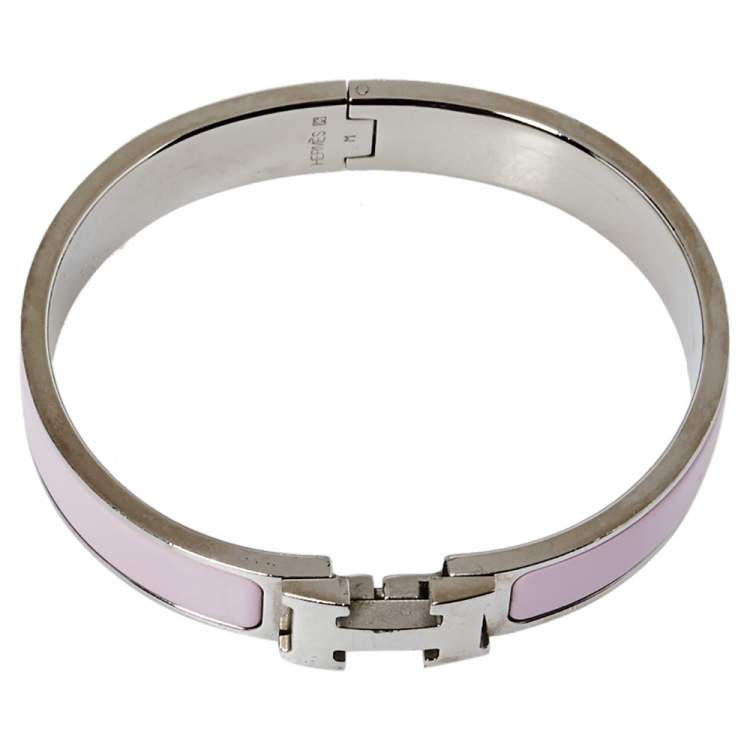 Pre Owned Hermès Clic H Rose Cassata Enamel Palladium Plated Narrow Bracelet PM