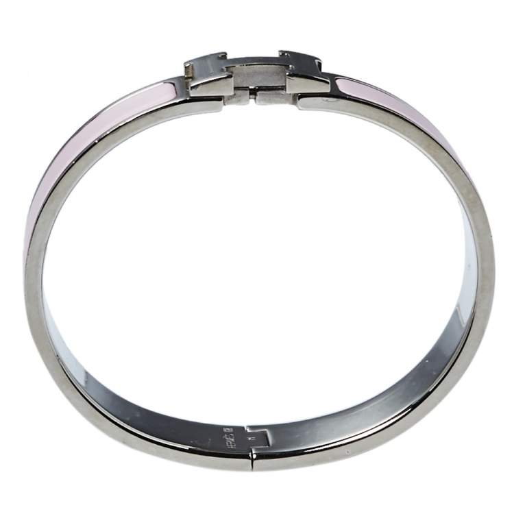 Pre Owned Hermès Clic H Rose Cassata Enamel Palladium Plated Narrow Bracelet PM