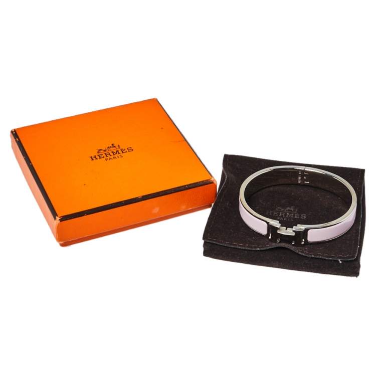 Pre Owned Hermès Clic H Rose Cassata Enamel Palladium Plated Narrow Bracelet PM