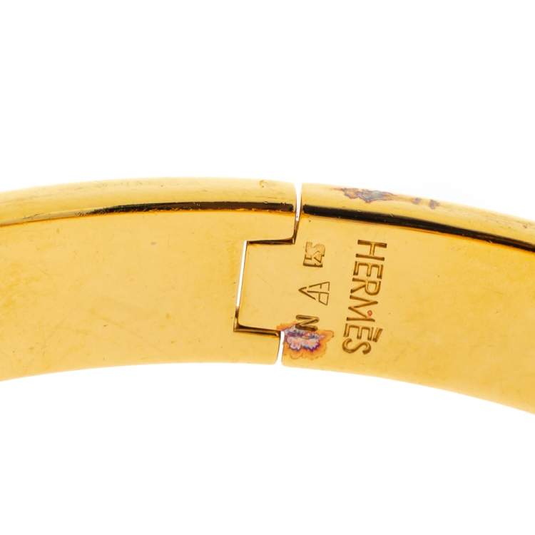 Pre Owned Hermès Clic H Brown Enamel Gold Plated Narrow Bracelet PM
