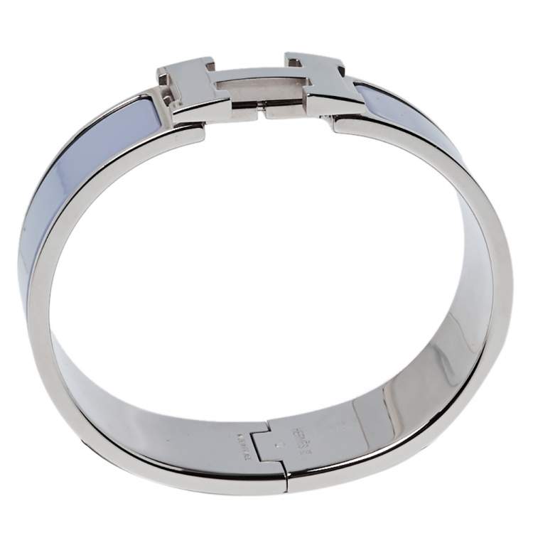 Pre Owned Hermès Clic Clac H Grey Enamel Palladium Plated Wide Bracelet GM