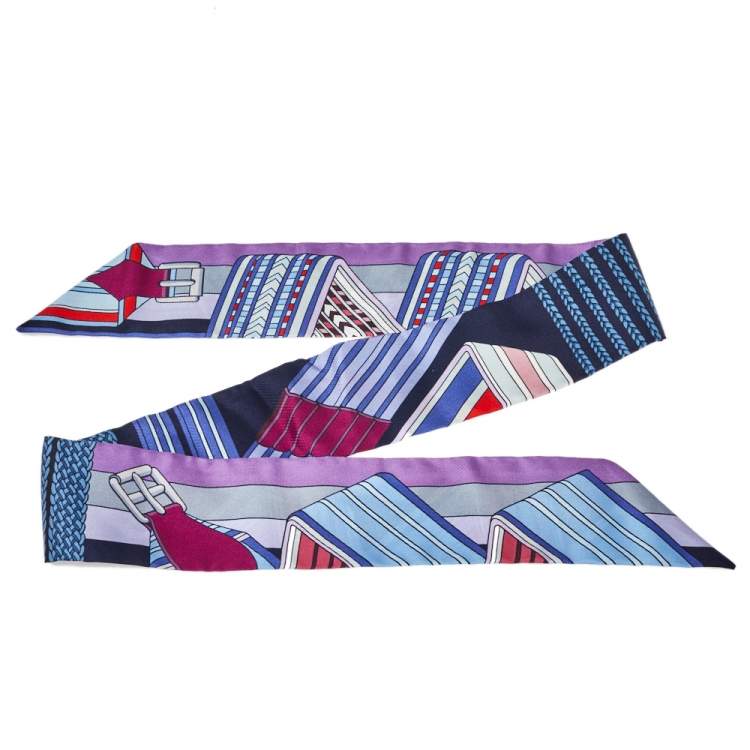 Pre Owned Hermès Blue & Purple Sangles En Zigzag Silk Twilly