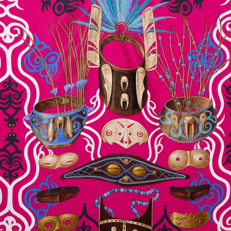 Pre Owned Hermes Pink Le Regard de L'Arctique Silk Square Scarf